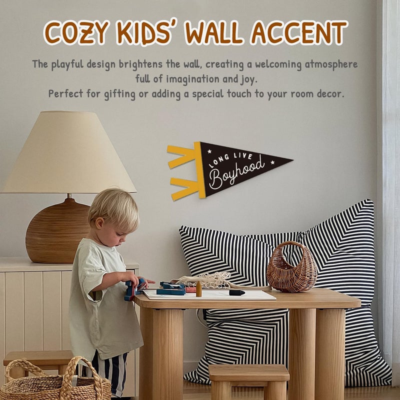 SJDFCSA Boys Nursery Room Decor, Long Live Boyhood Wall Hanging Pennant Flag Banner, Trendy Black Star Wall Decorations for Toddler Boys Bedroom Playroom Dorm Decor - Image 5